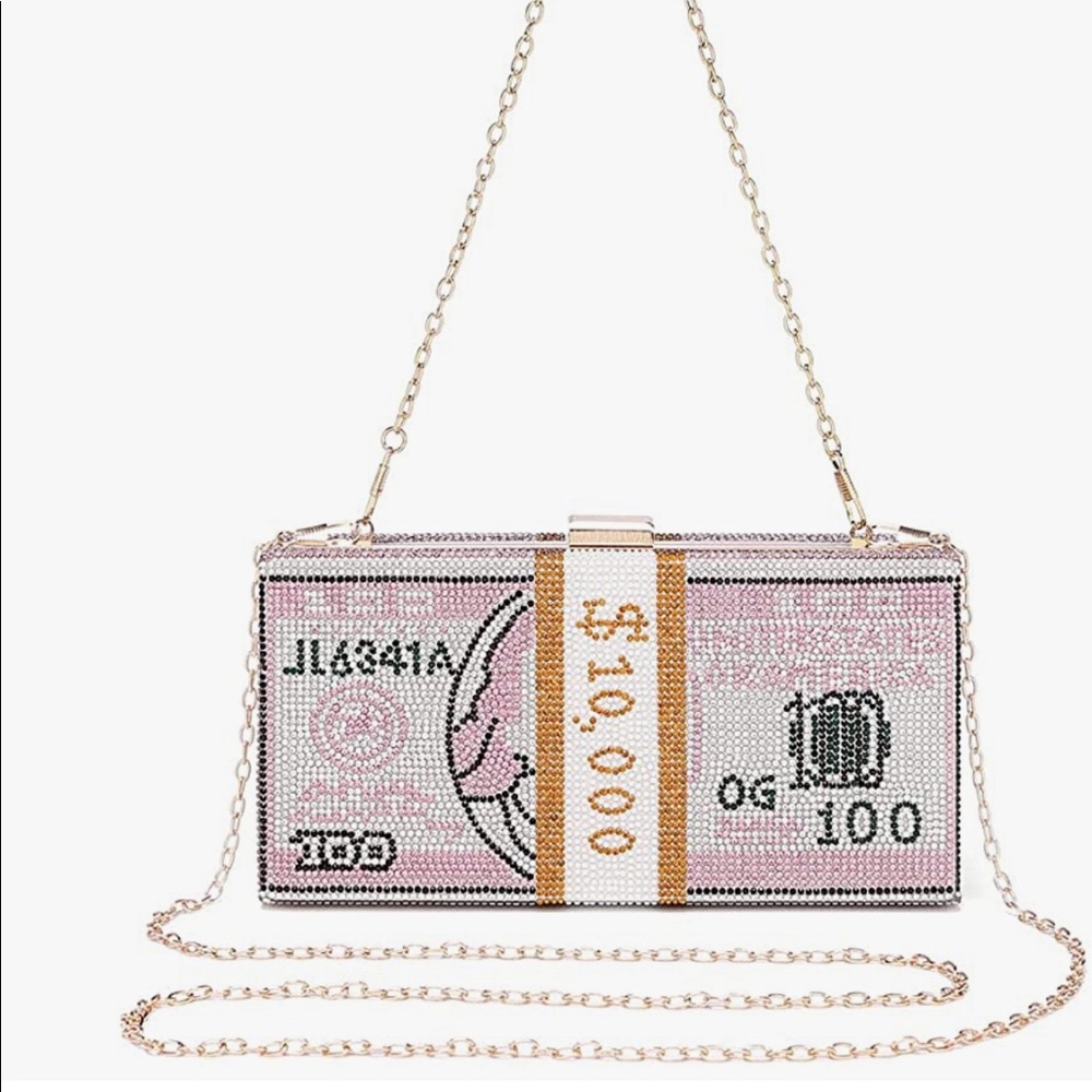 🔥 Money Clutch Stack of Cash Crystal Clutch Pink